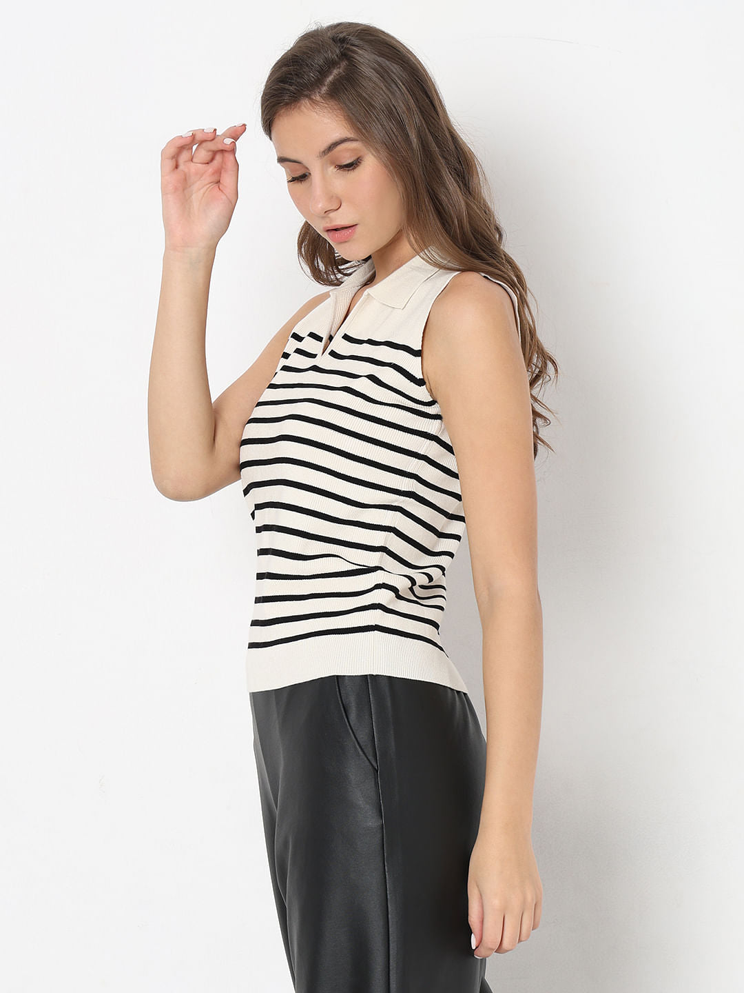 White & Black Striped Knit Top
