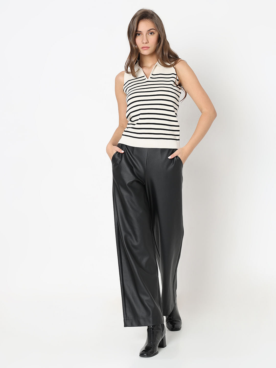 White & Black Striped Knit Top