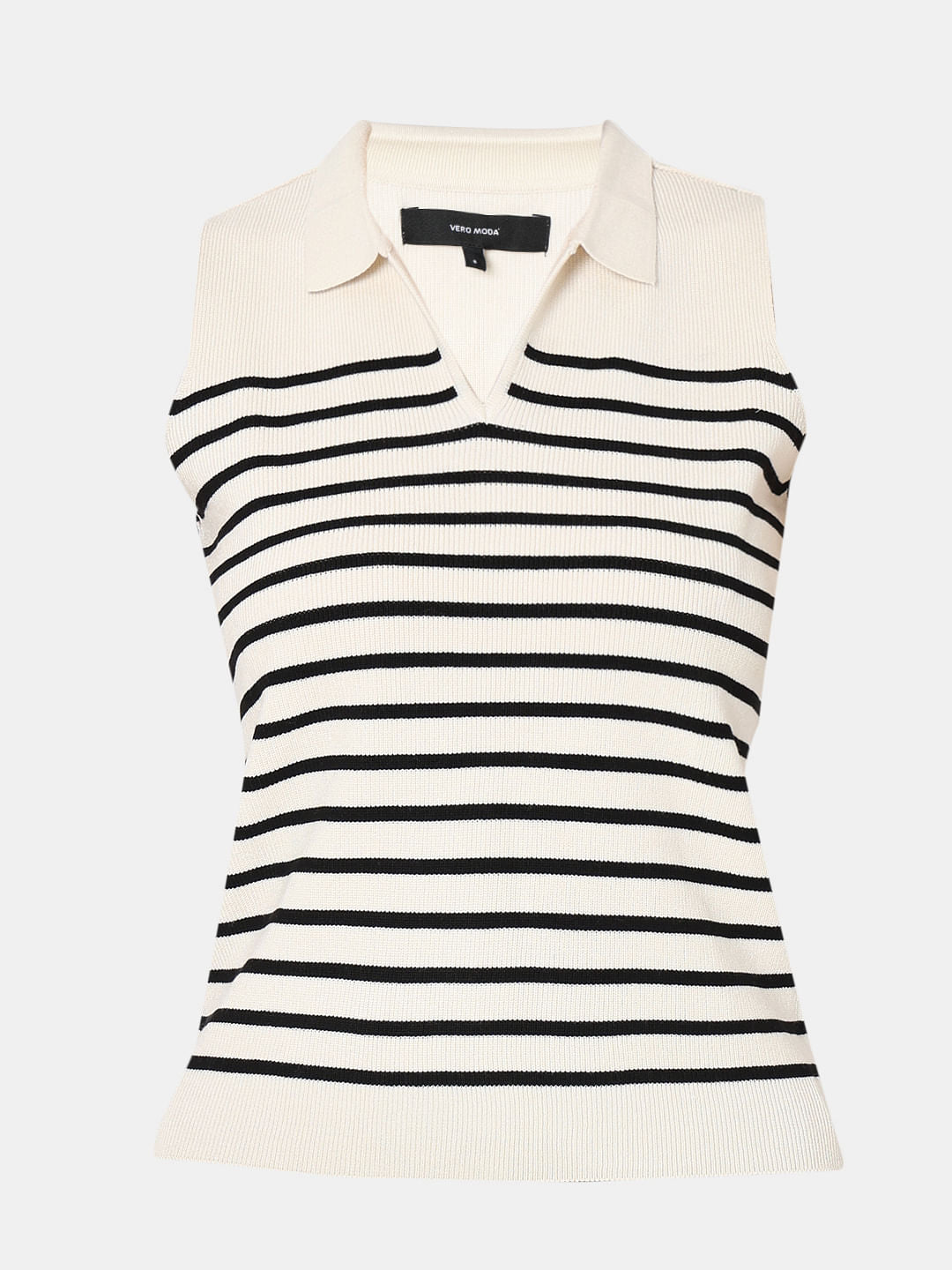 White & Black Striped Knit Top