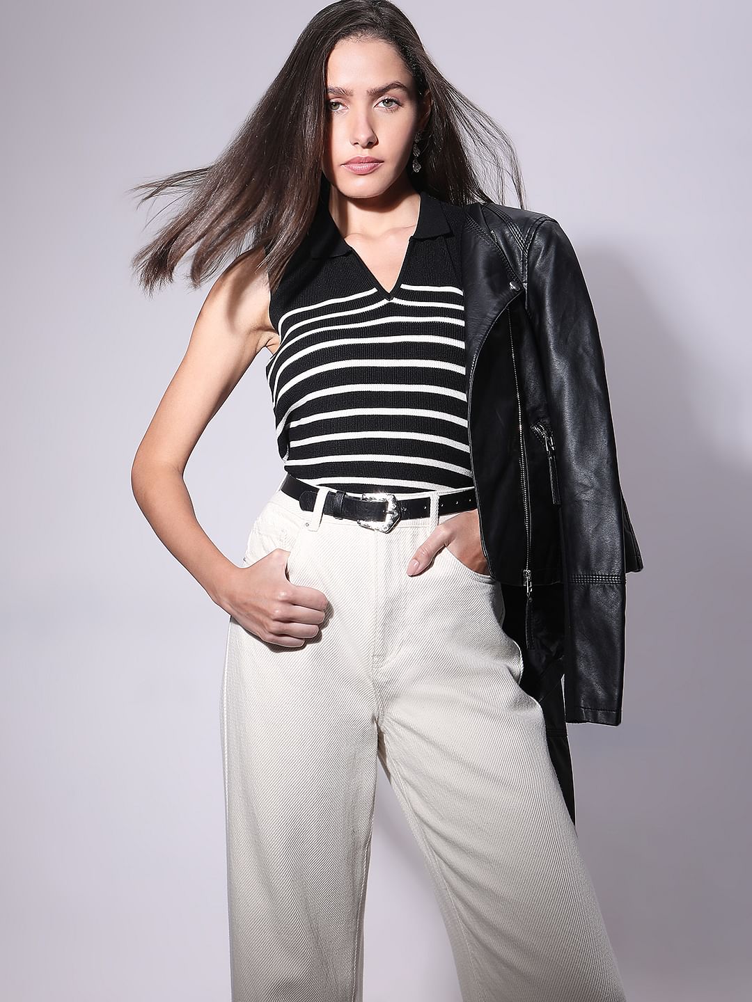 Black Striped Knitted Top