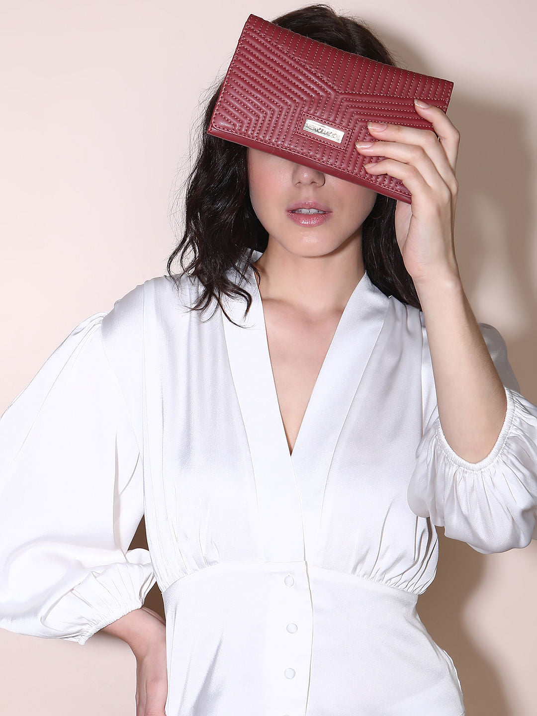 Rose Tan Stitch Detail Two-Fold Wallet