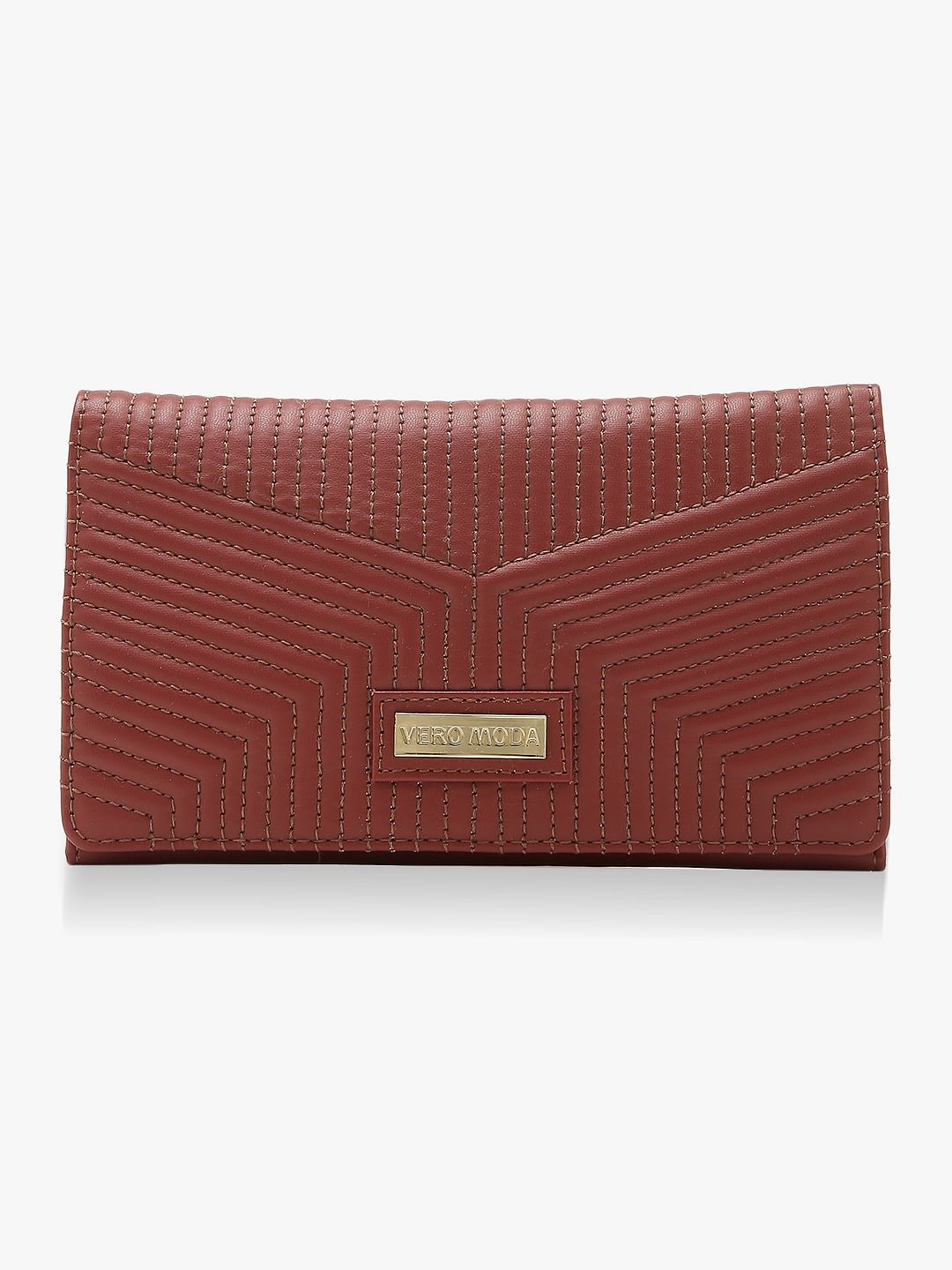 Rose Tan Stitch Detail Two-Fold Wallet