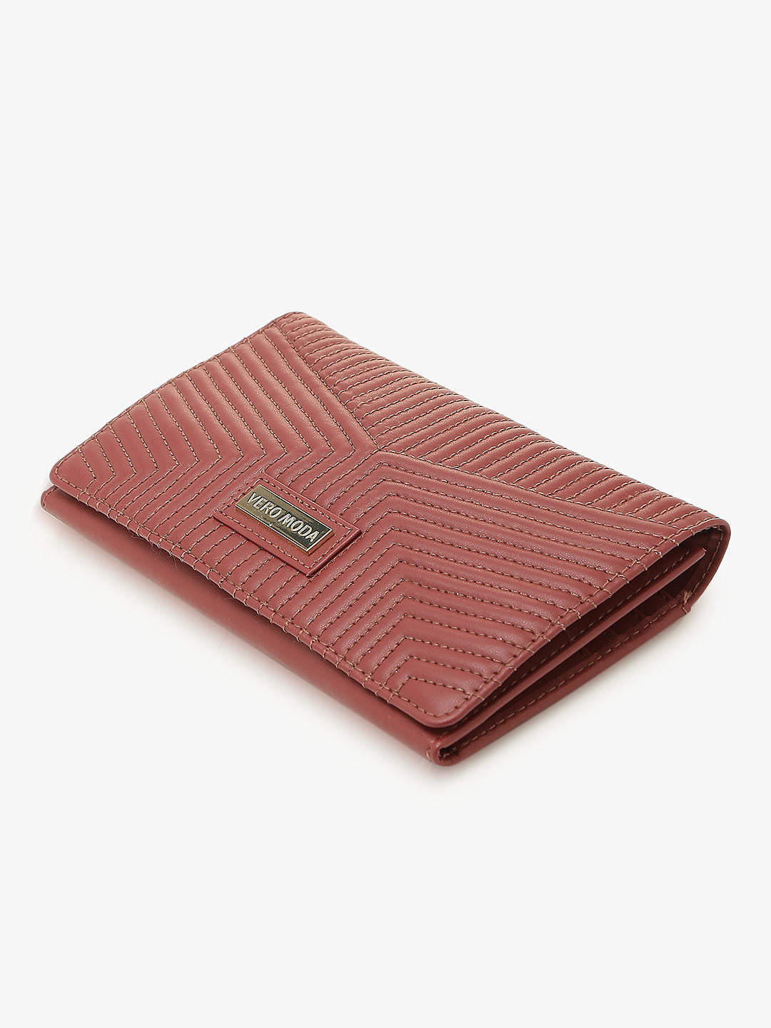 Rose Tan Stitch Detail Two-Fold Wallet