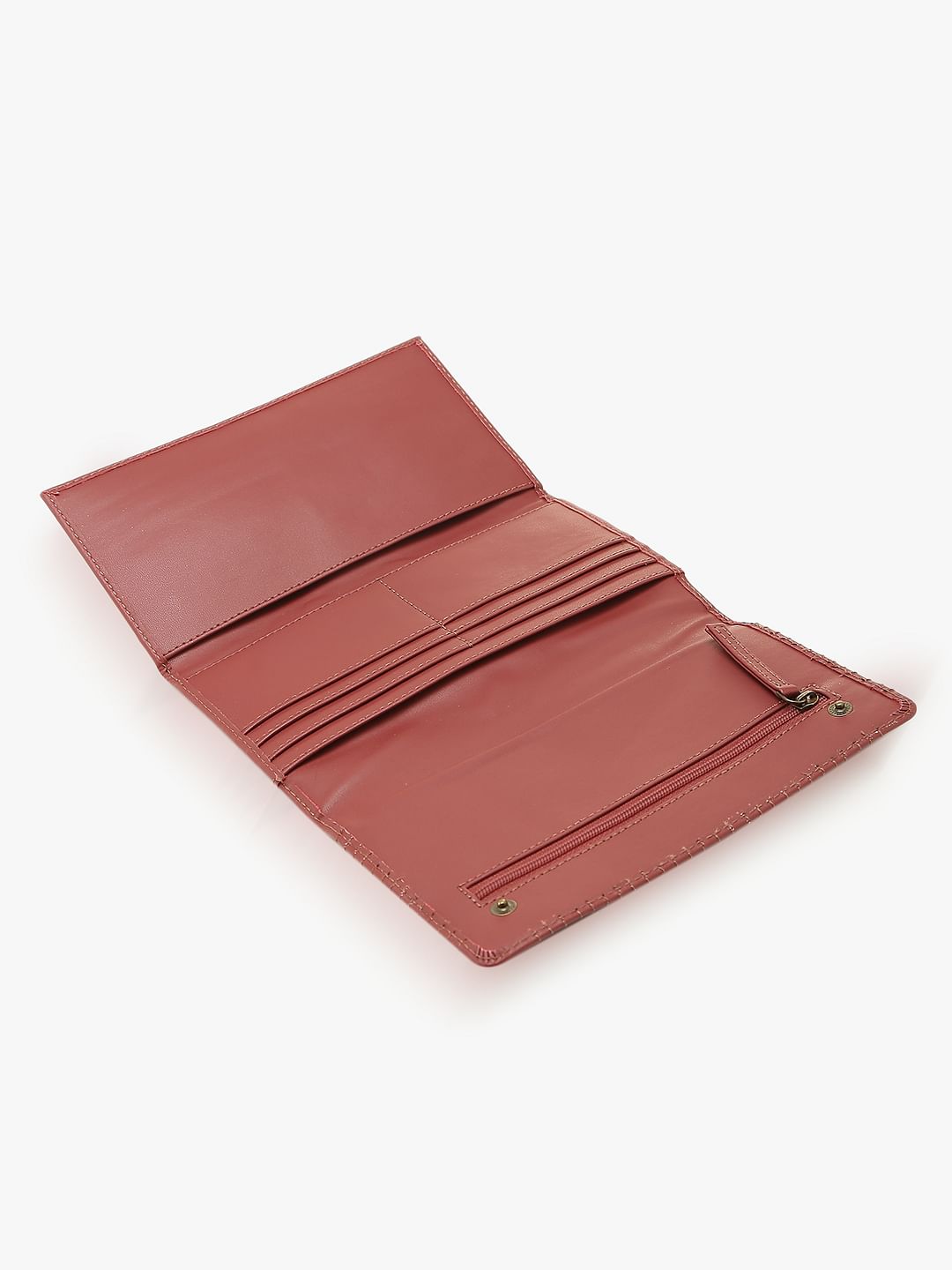 Rose Tan Stitch Detail Two-Fold Wallet