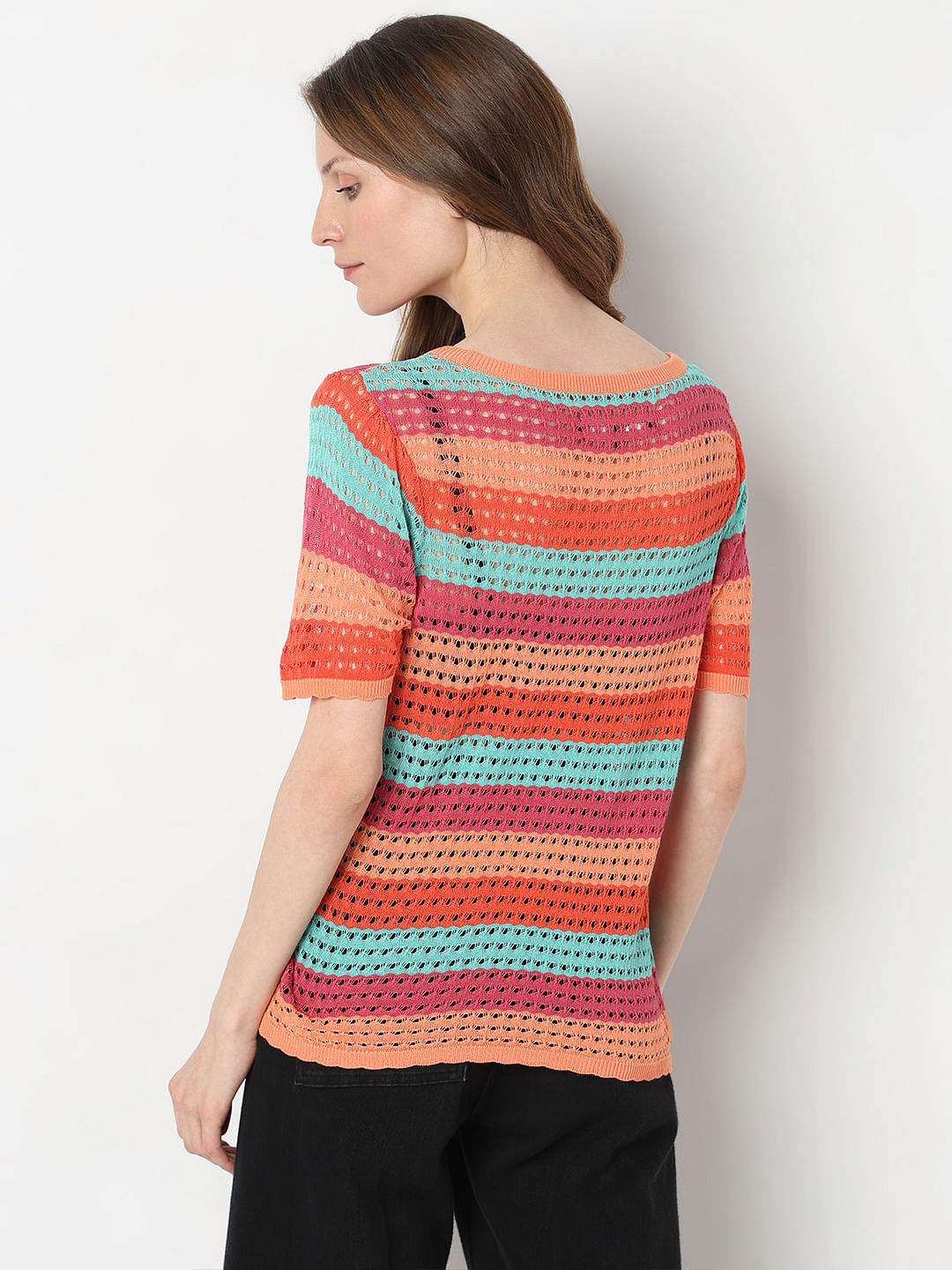 Blue Colourblocked Knit Top