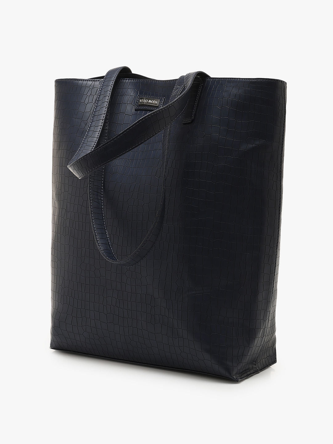 Navy Blue Faux Leather Tote Bag