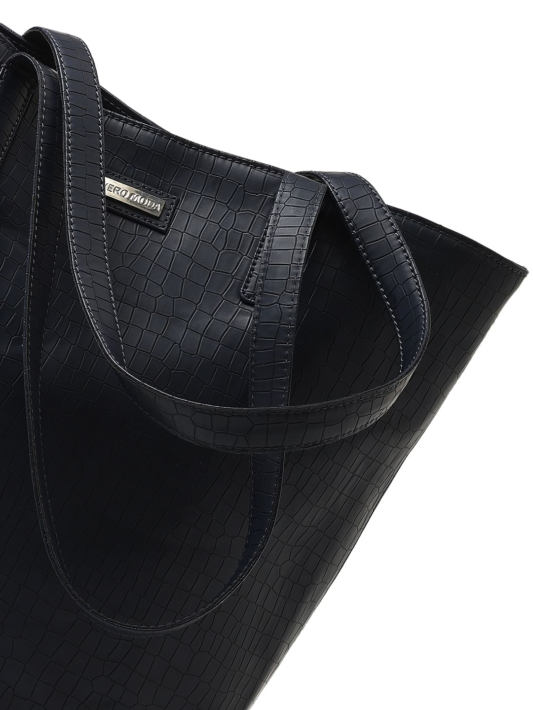 Navy Blue Faux Leather Tote Bag