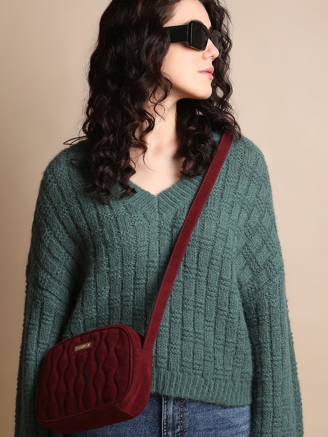 Burgundy Adjustable Strap Crossbody Bag