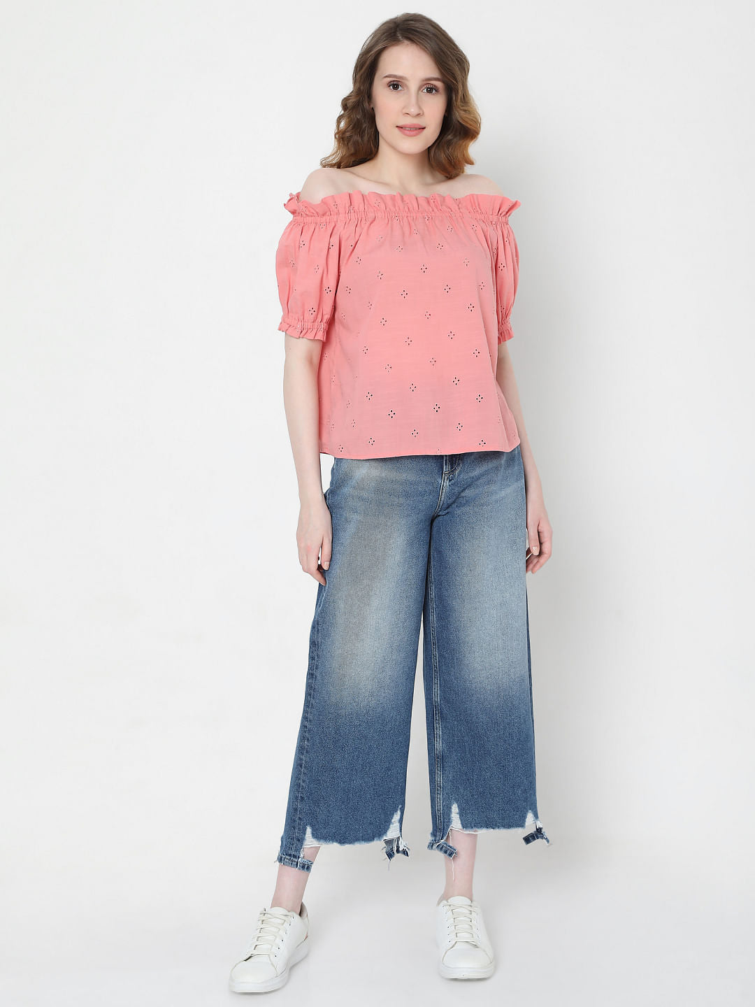 Coral Off-Shoulder Top