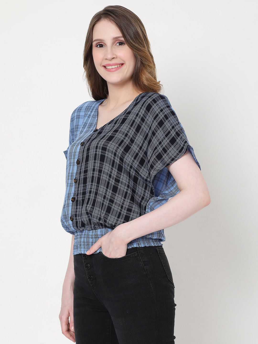 Blue Two-Toned Checks Top