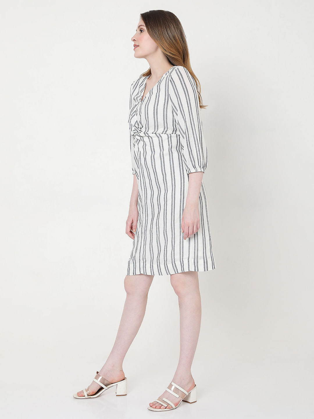 Beige Striped Shift Dress