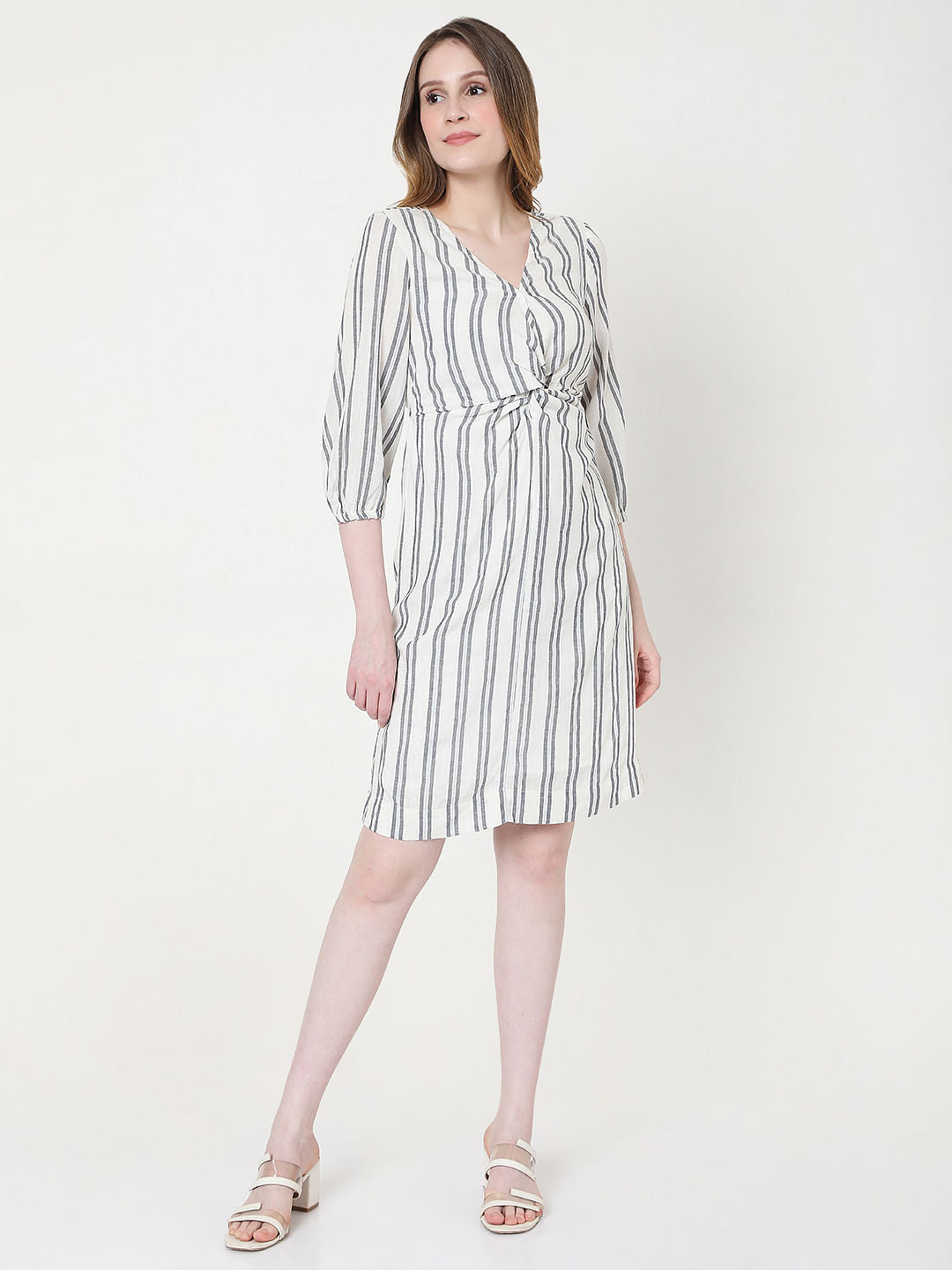Beige Striped Shift Dress