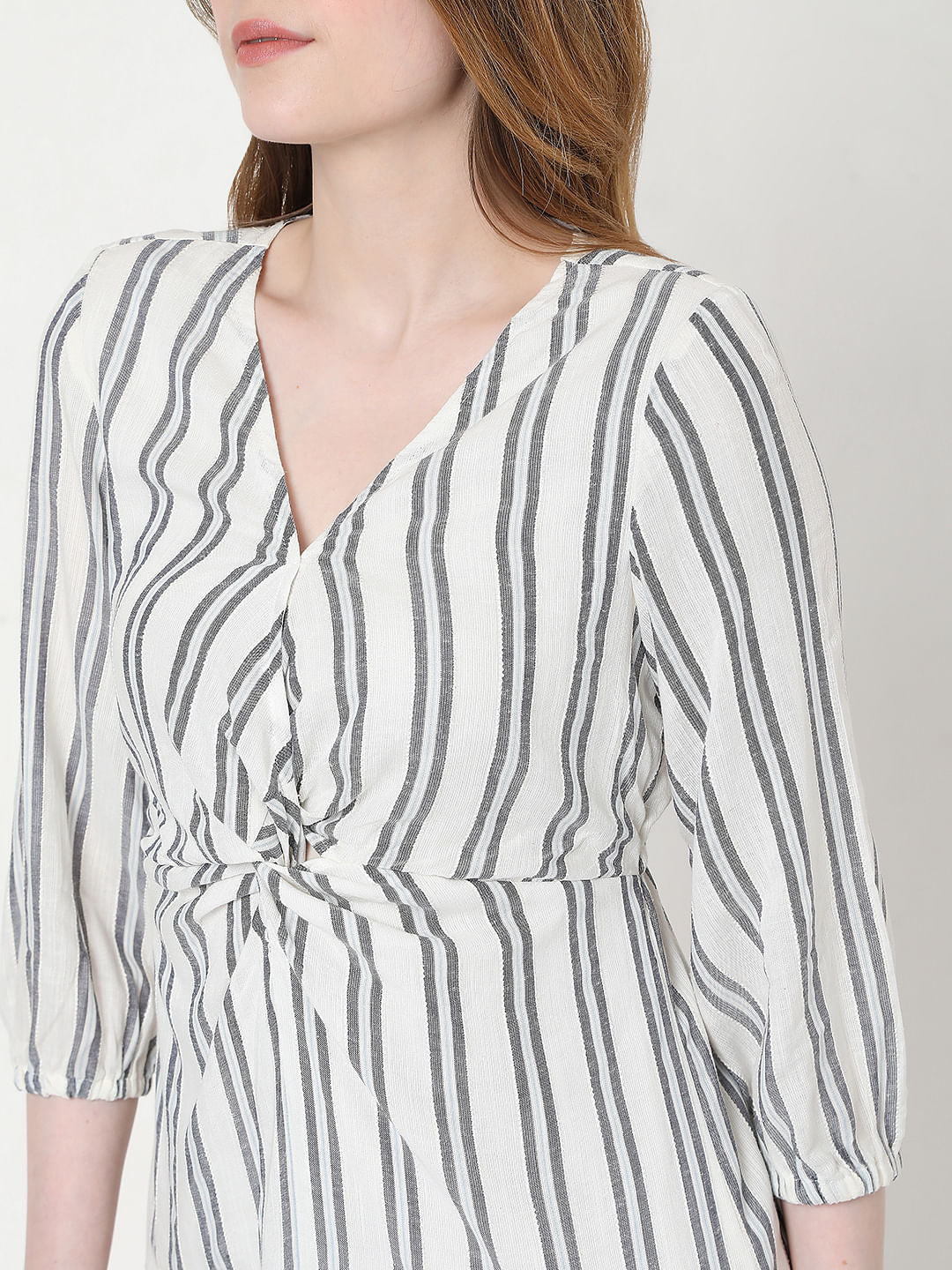Beige Striped Shift Dress