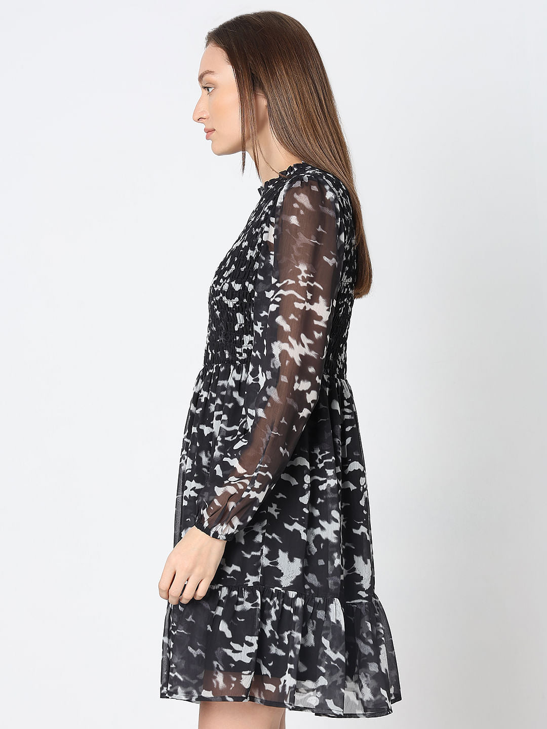 Black Printed Sheer Dress