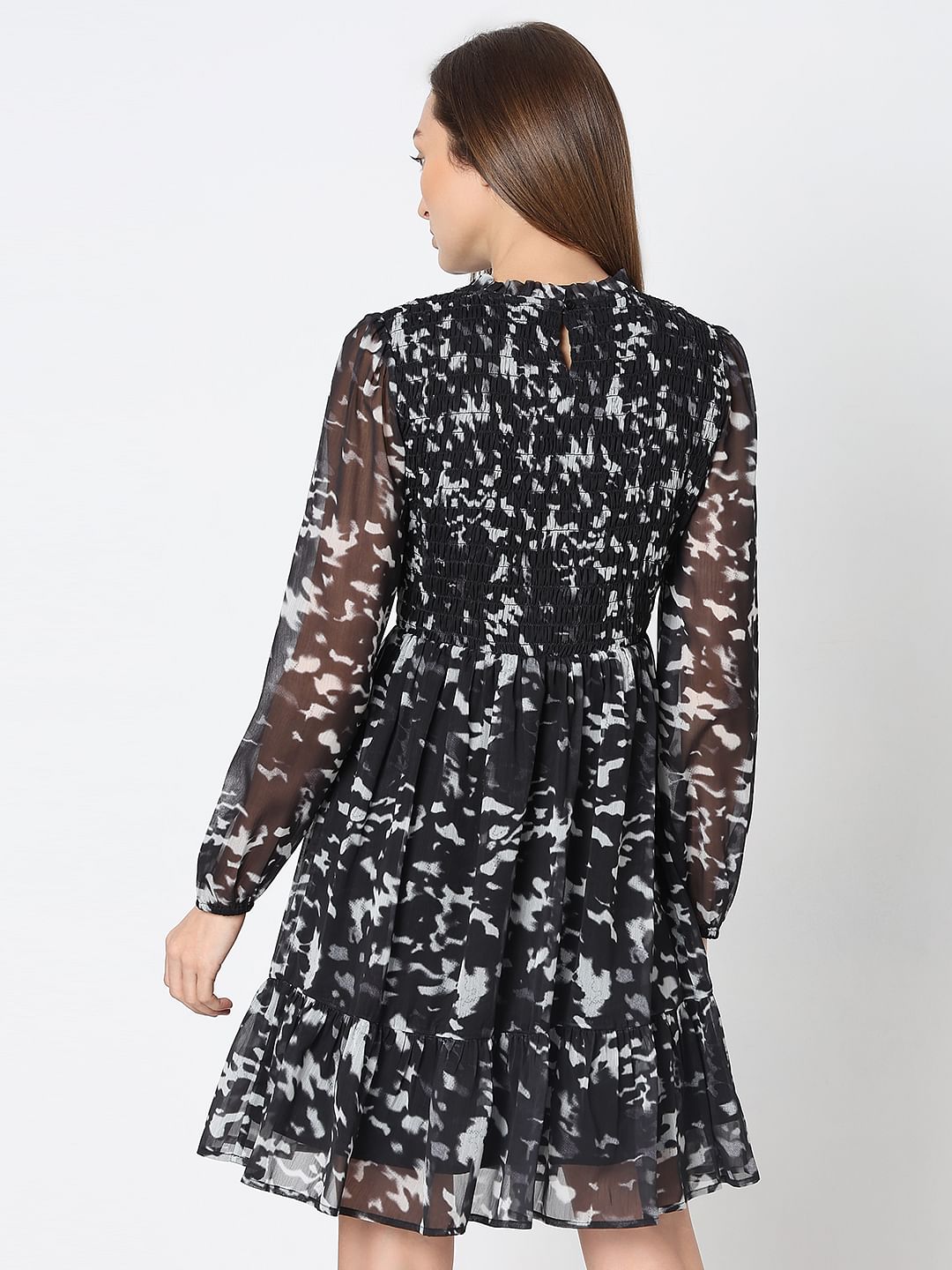 Black Printed Sheer Dress