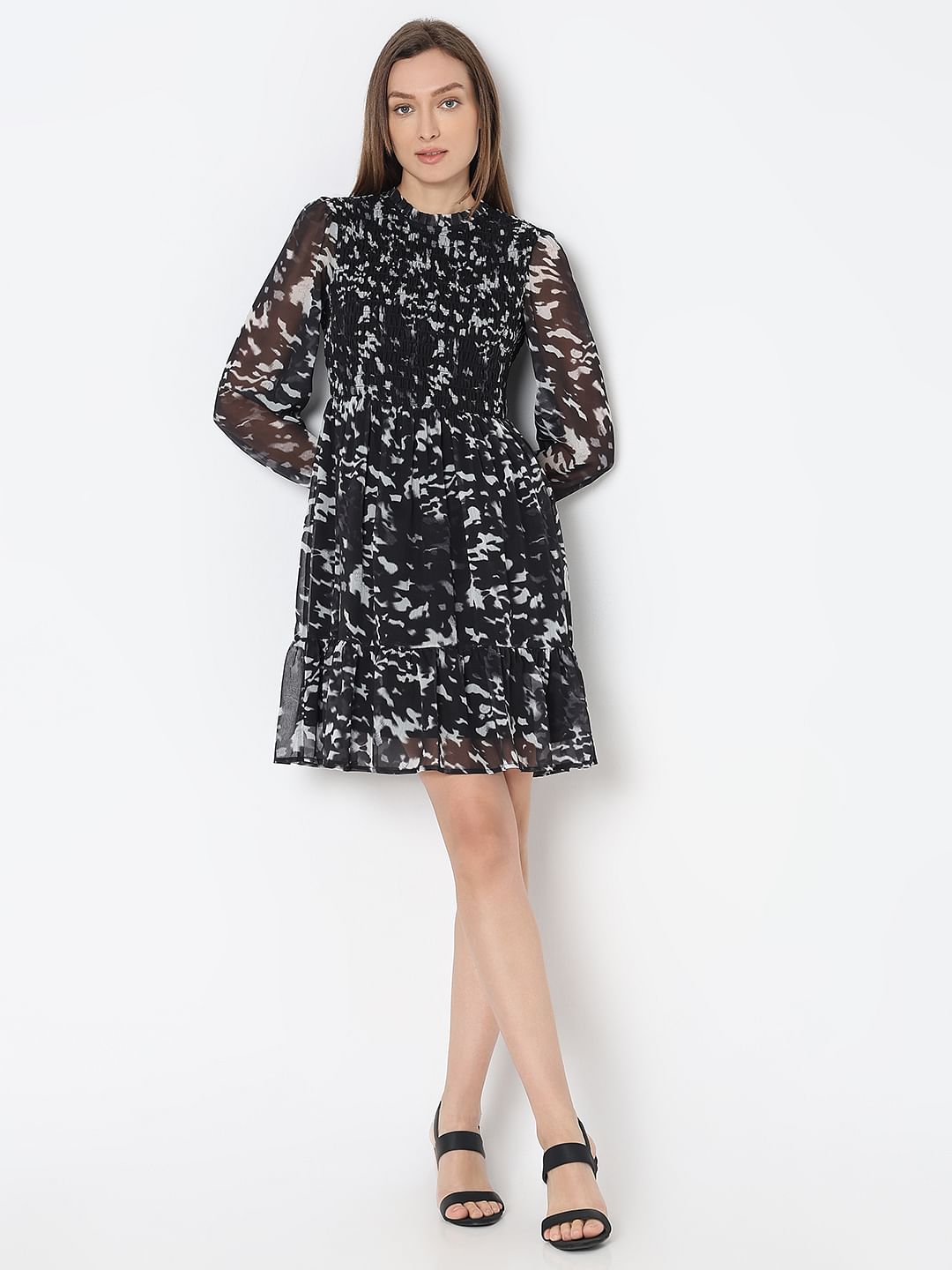 Black Printed Sheer Dress