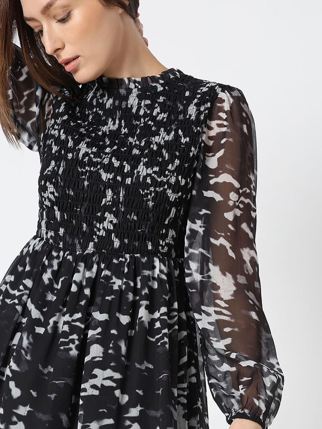 Black Printed Sheer Dress