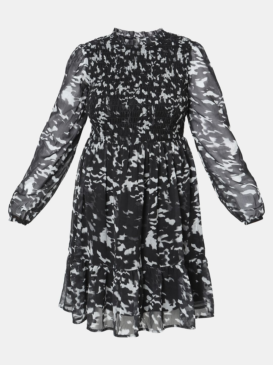 Black Printed Sheer Dress