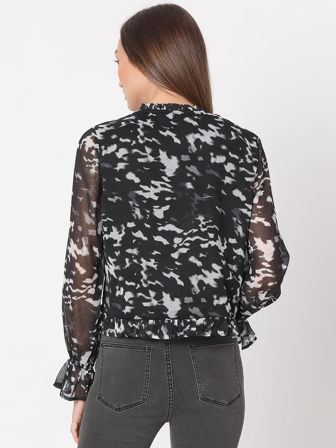 Black Printed Sheer Top