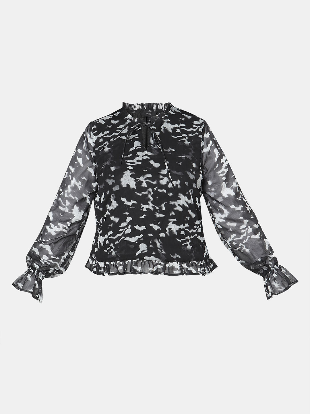 Black Printed Sheer Top