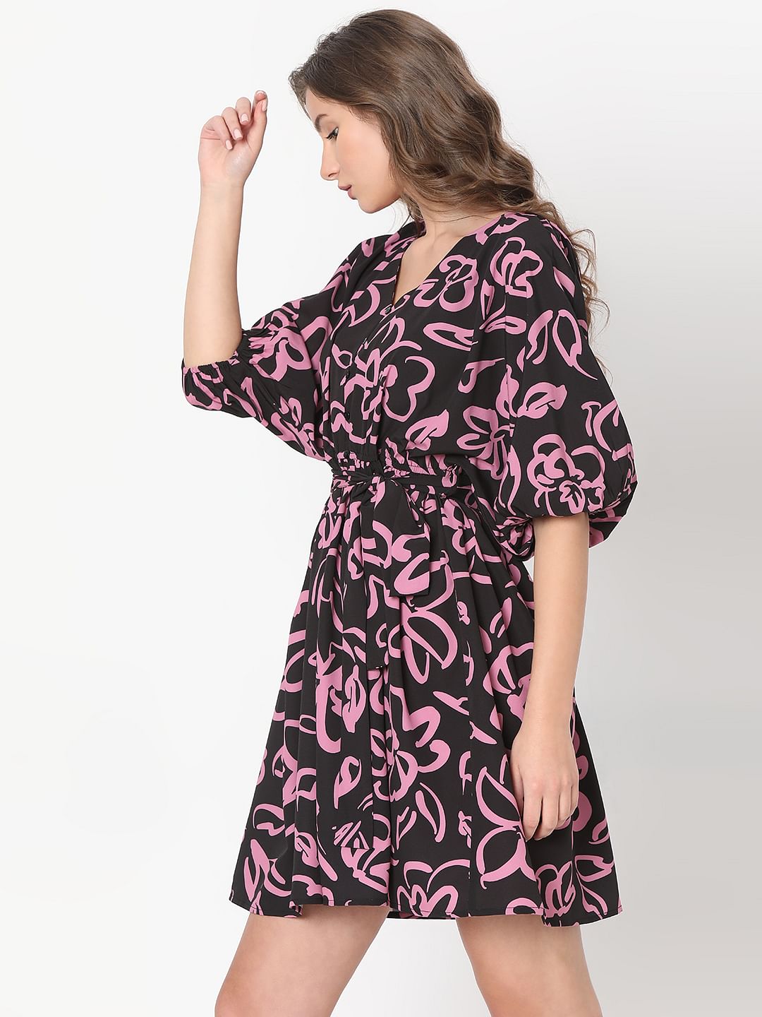 Black Abstract Floral Print Dress