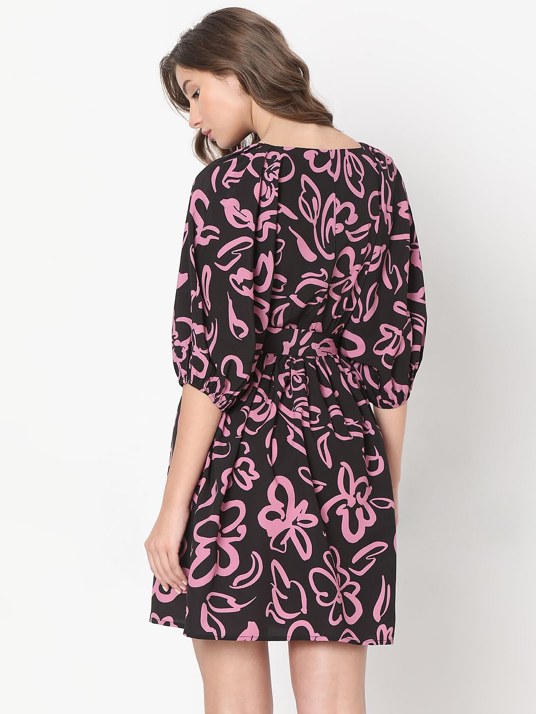 Black Abstract Floral Print Dress