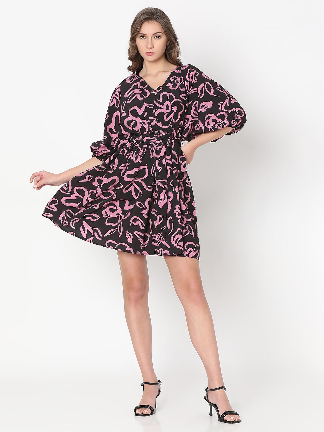 Black Abstract Floral Print Dress