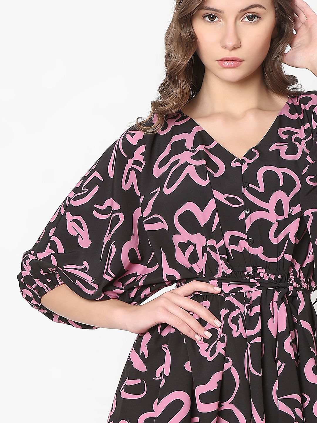 Black Abstract Floral Print Dress