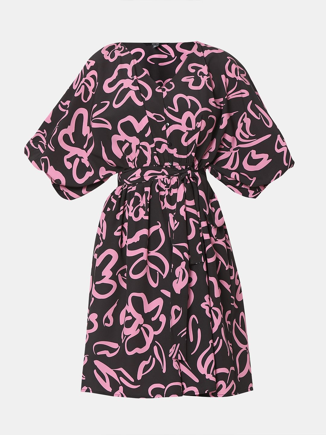 Black Abstract Floral Print Dress