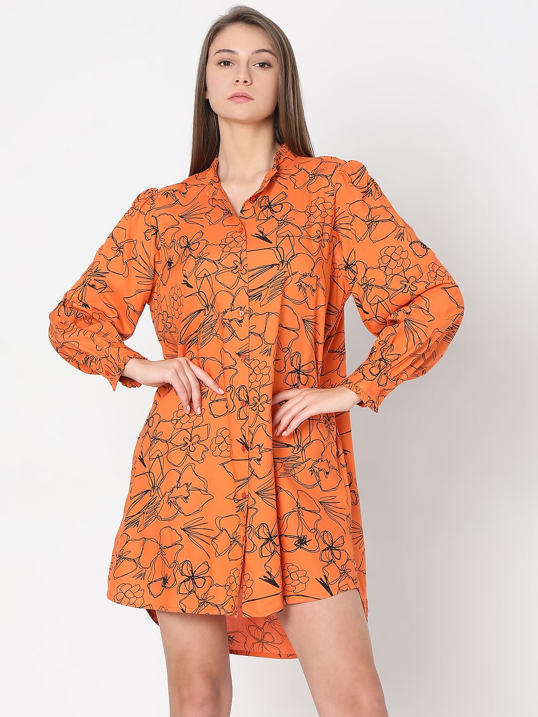 Orange Floral Shift Dress