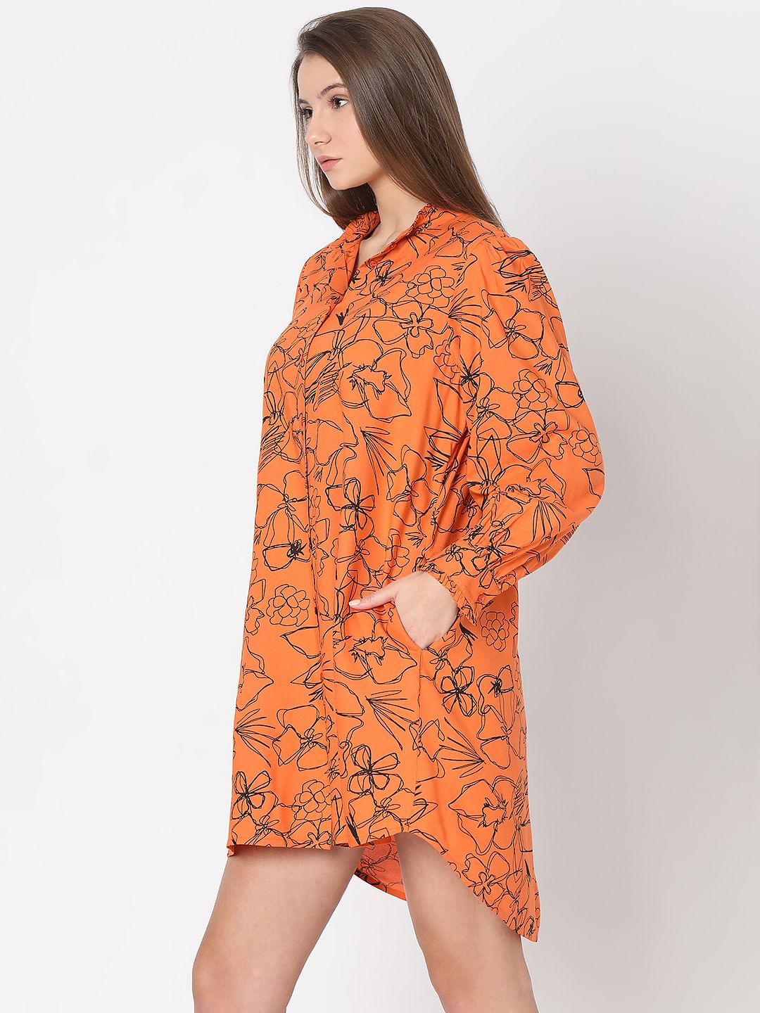 Orange Floral Shift Dress