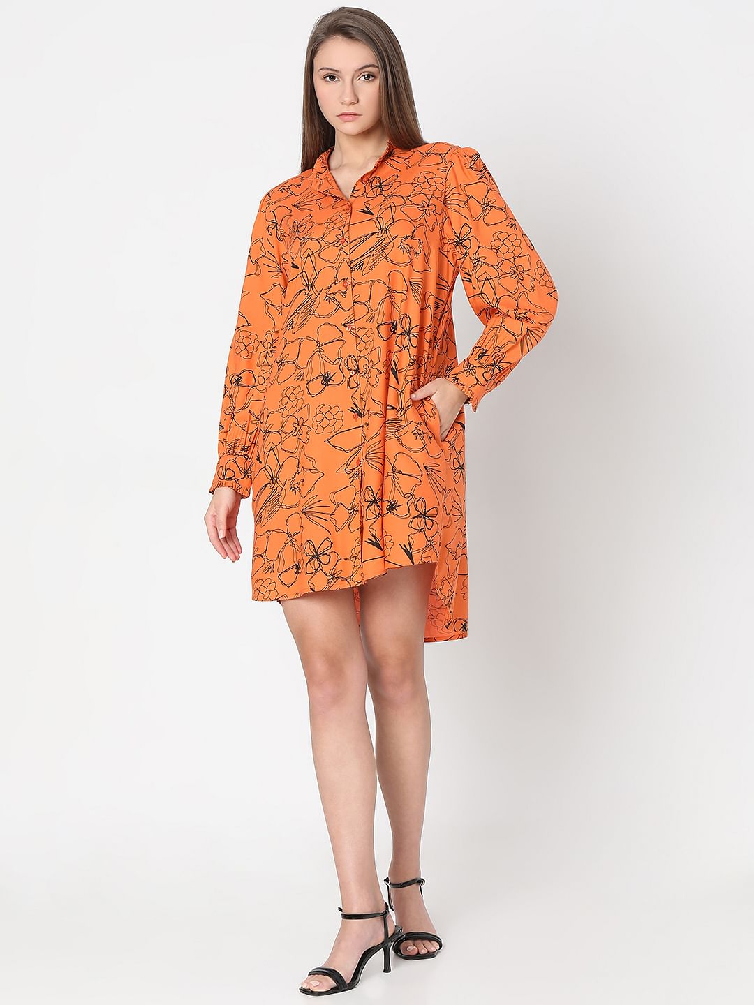 Orange Floral Shift Dress