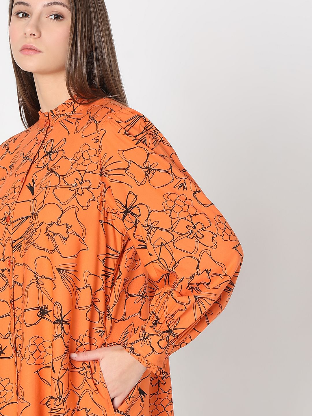 Orange Floral Shift Dress
