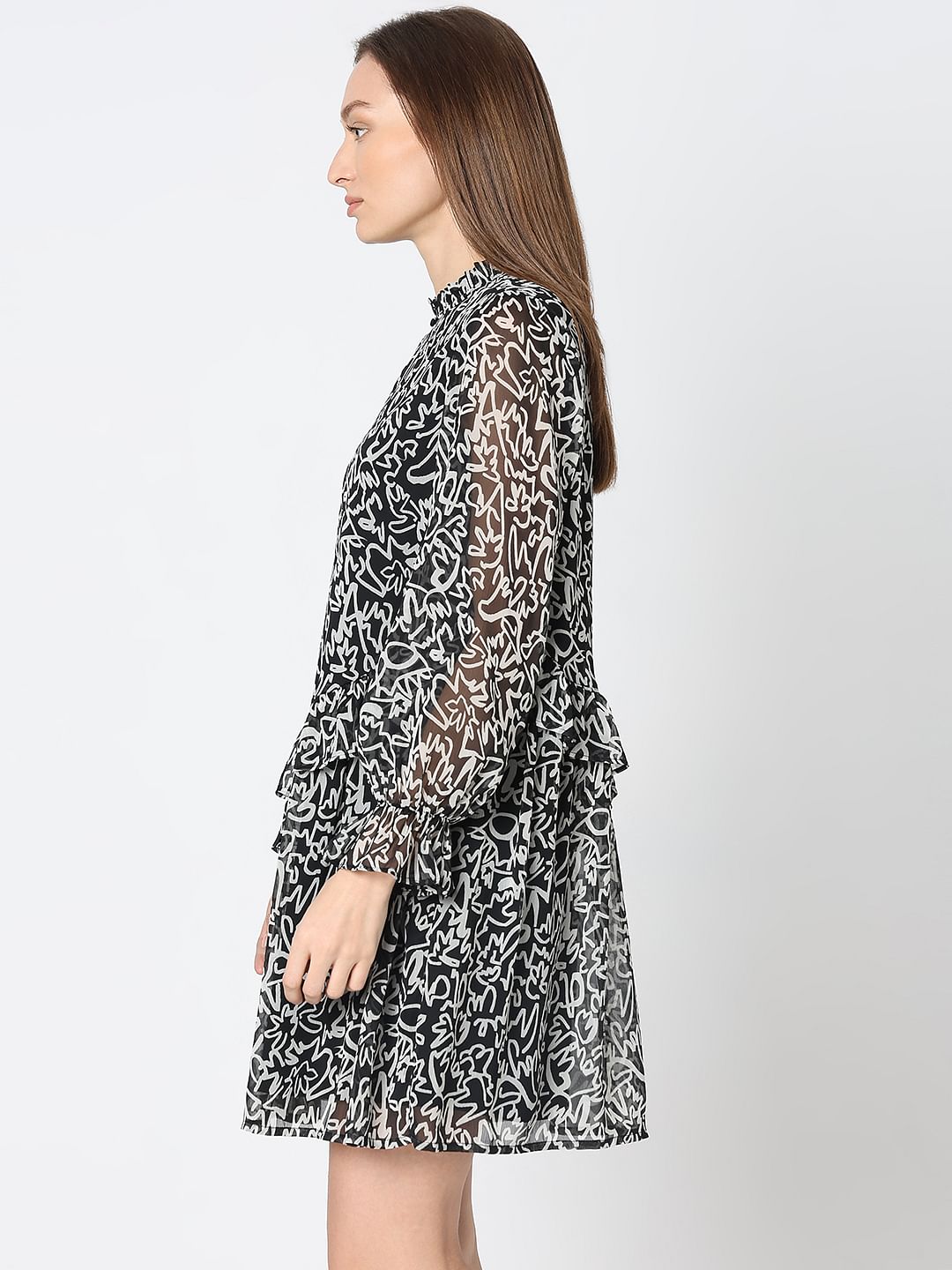 Black Printed Mini Dress