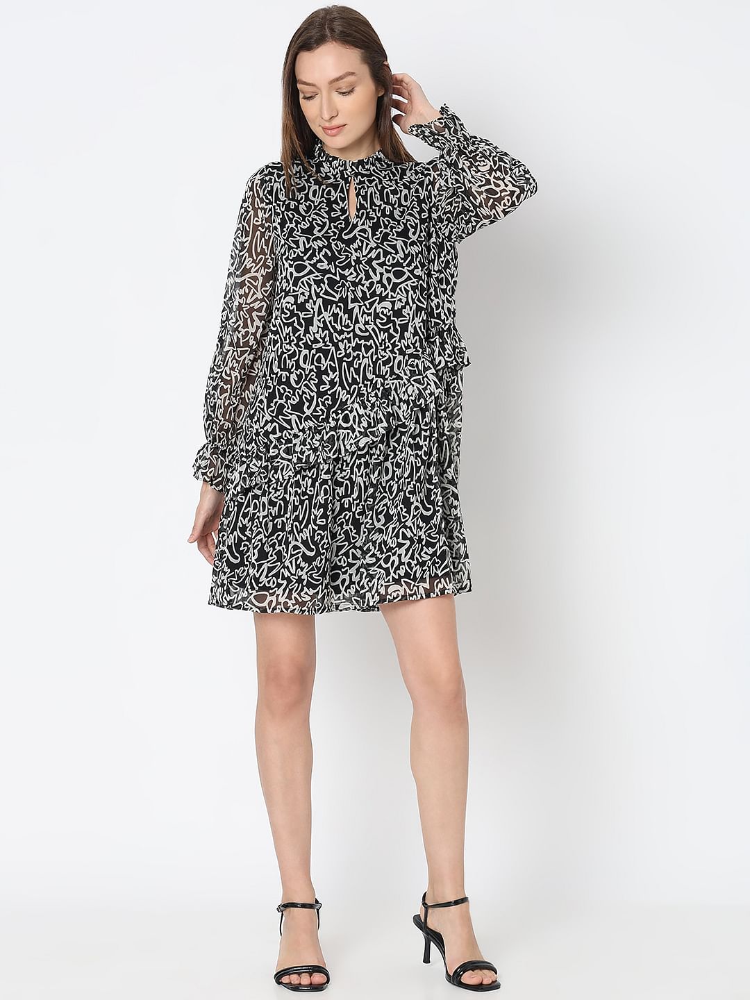 Black Printed Mini Dress