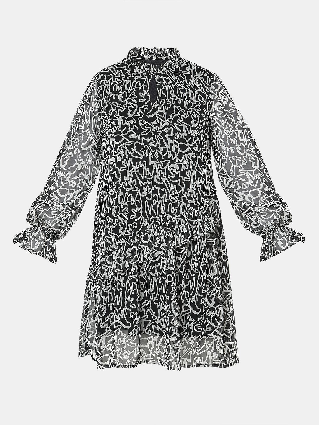 Black Printed Mini Dress