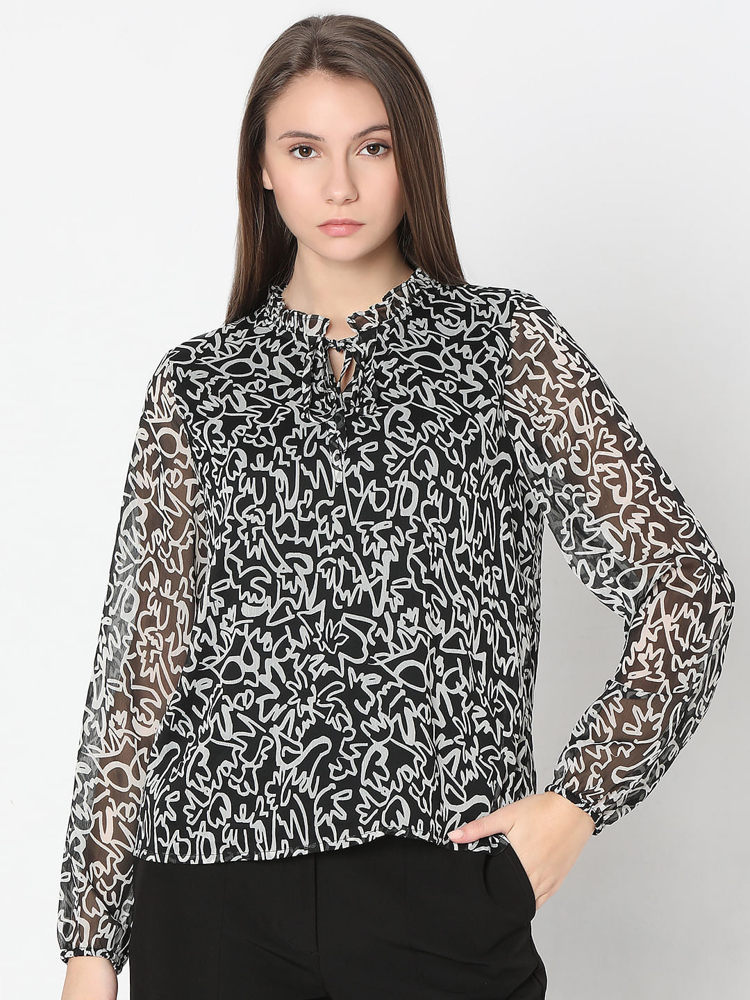Black Abstract Print Top