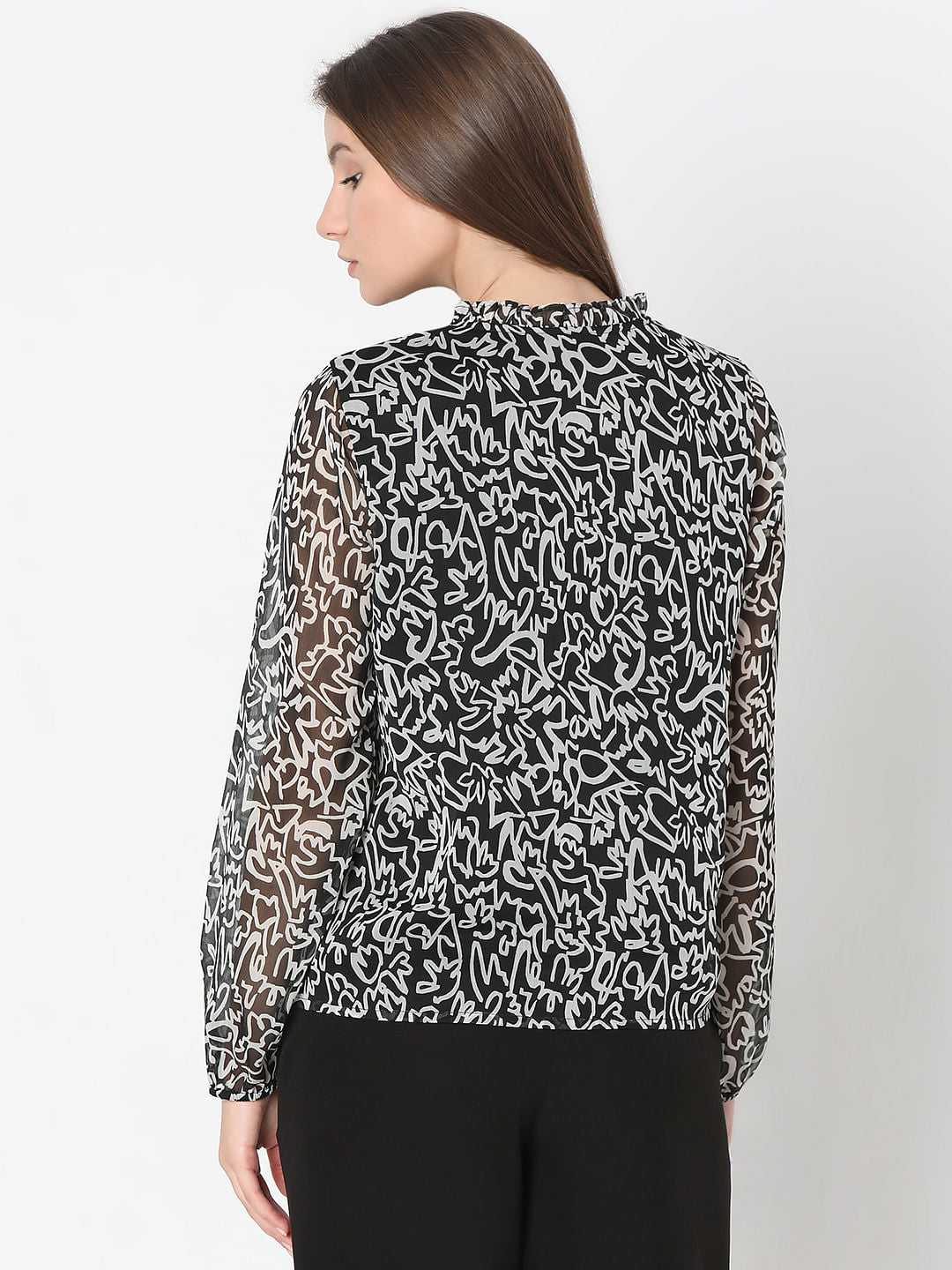 Black Abstract Print Top