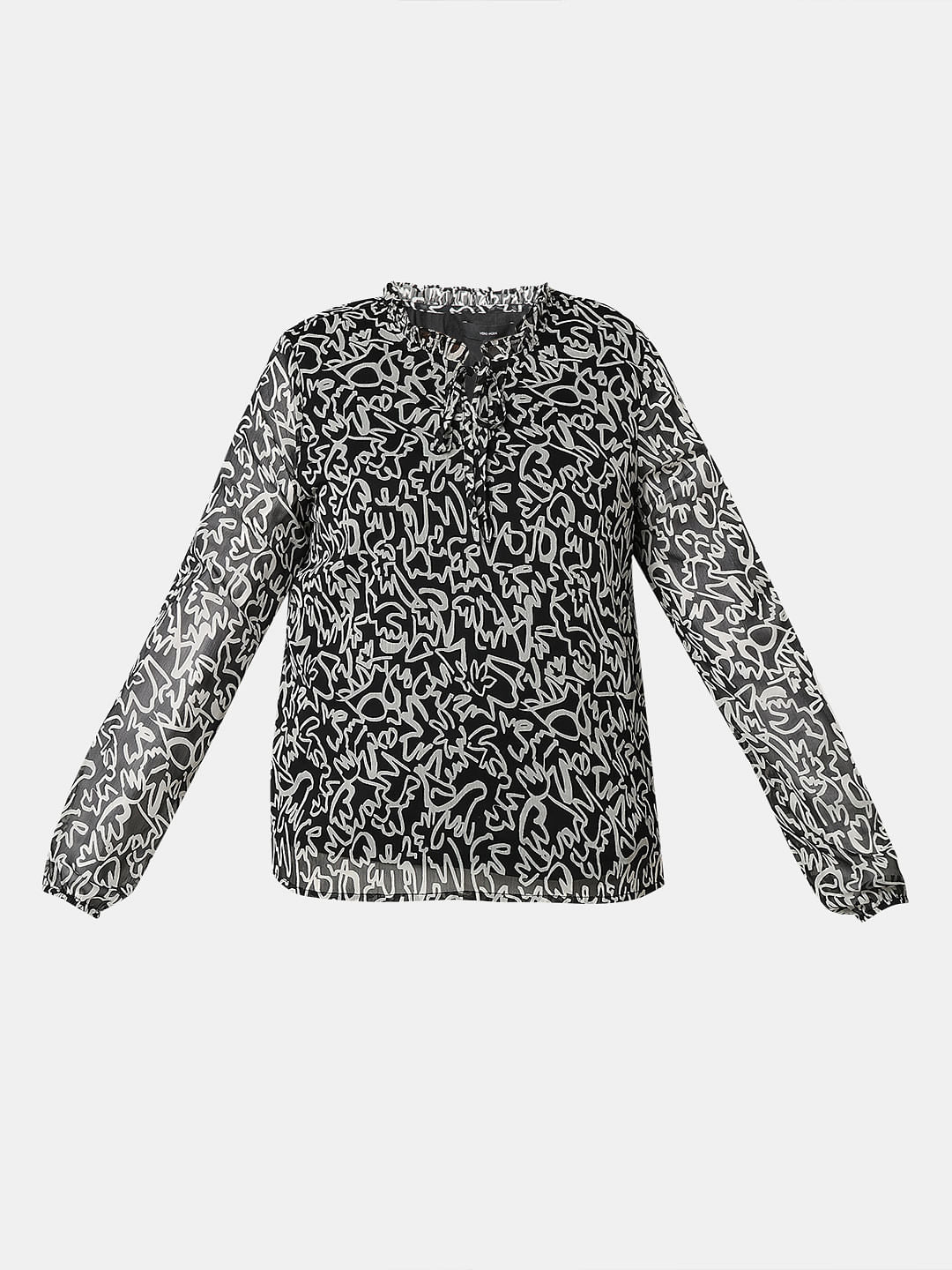 Black Abstract Print Top