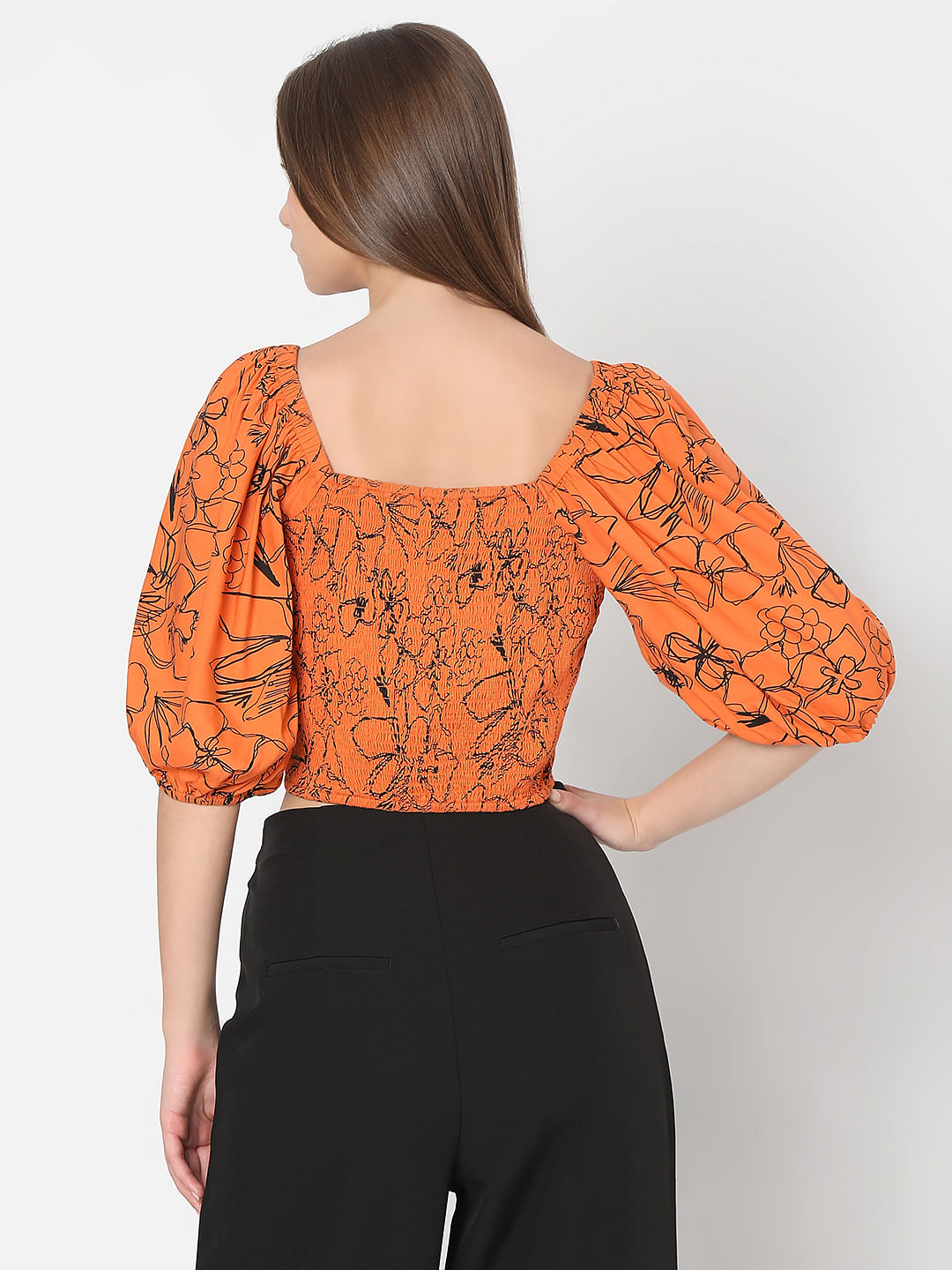 Orange Floral Cropped Top