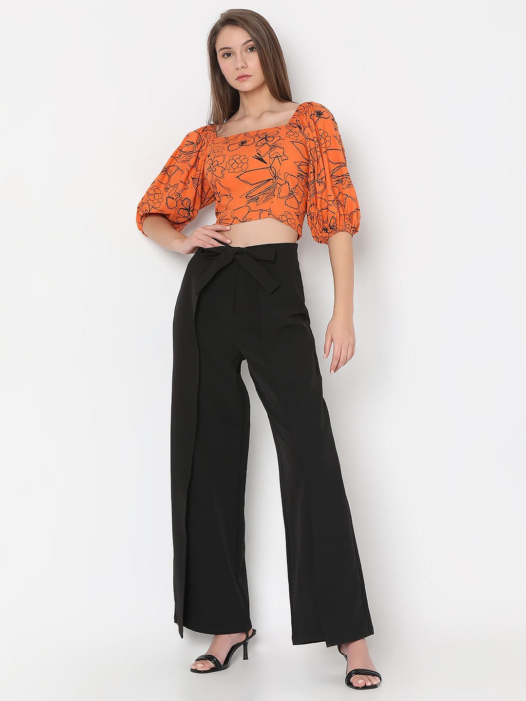 Orange Floral Cropped Top