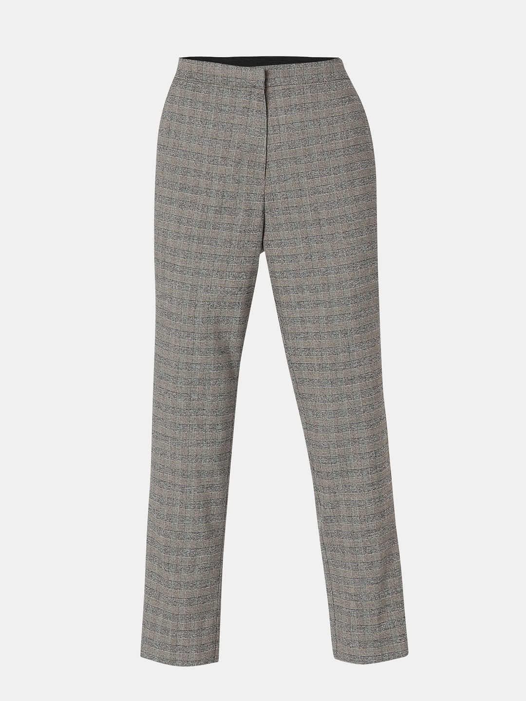 Grey & Yellow Mid Rise Check Pants