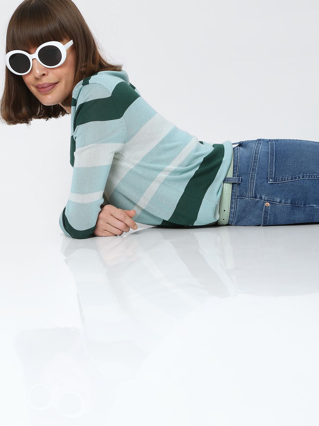 Green Colourblocked Knit Top