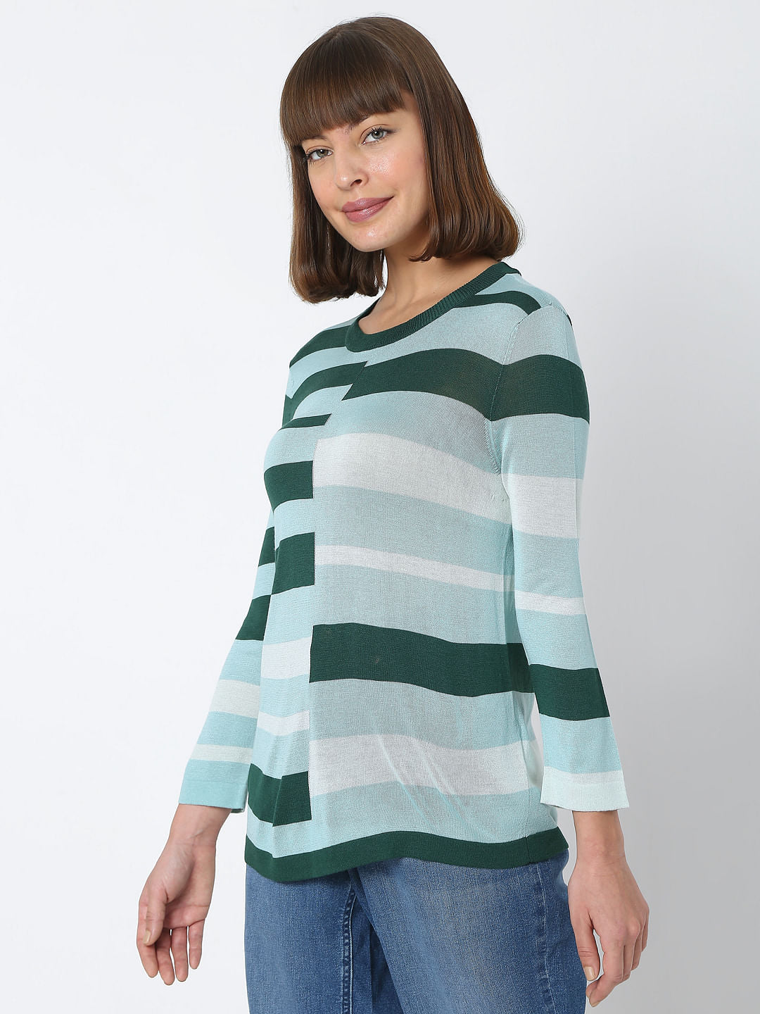 Green Colourblocked Knit Top