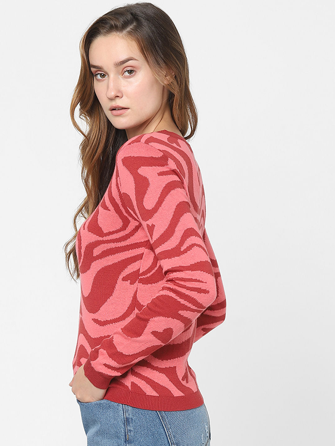 Pink Abstract Print Sweater