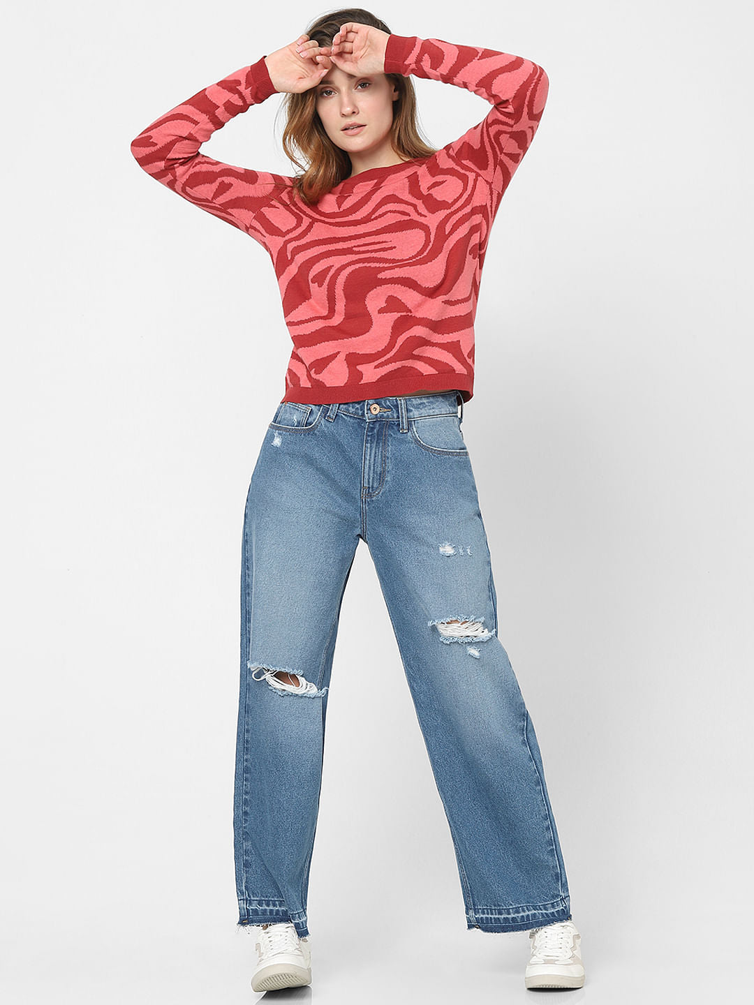 Pink Abstract Print Sweater