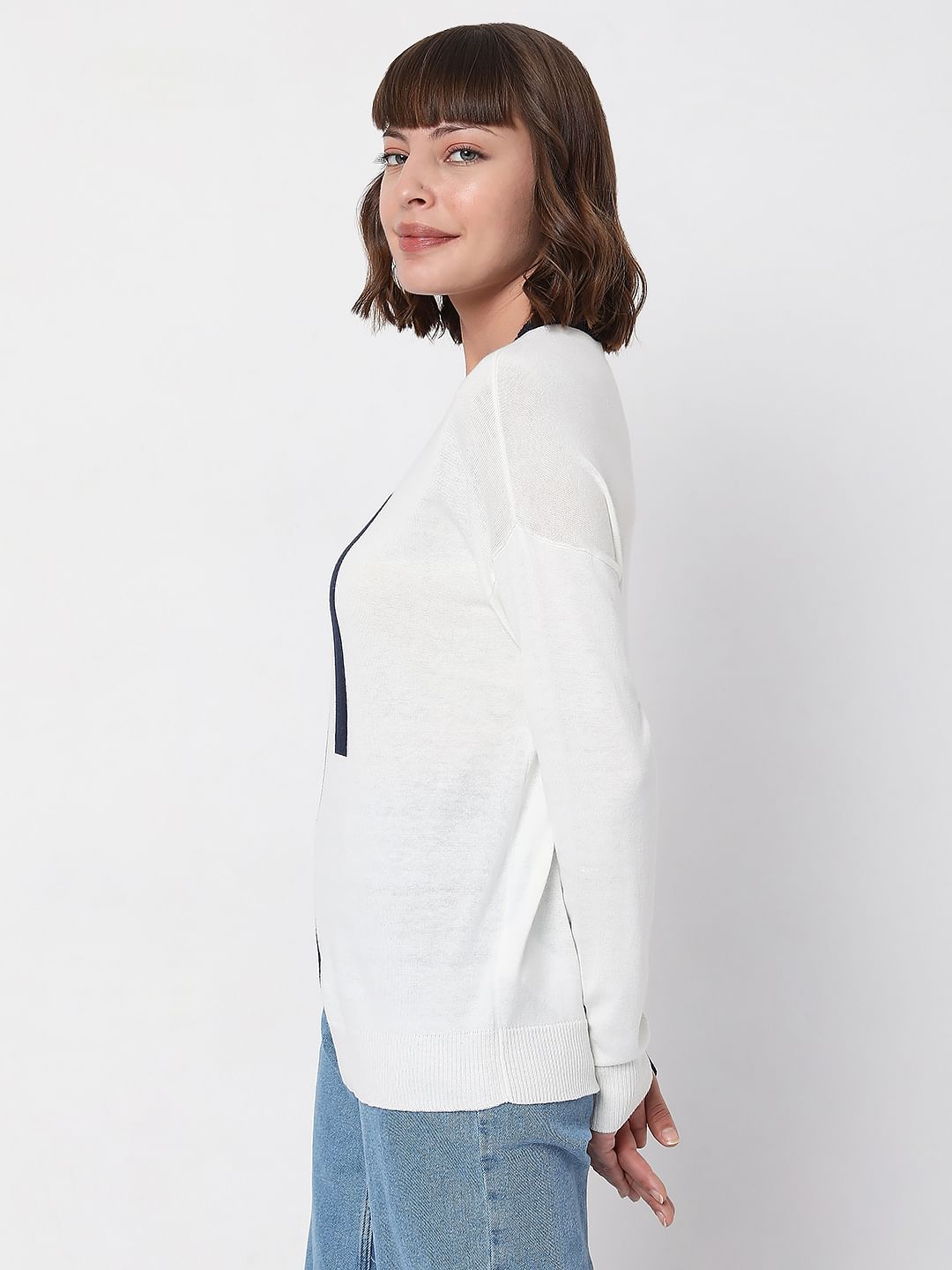 White Colourblocked Sweater