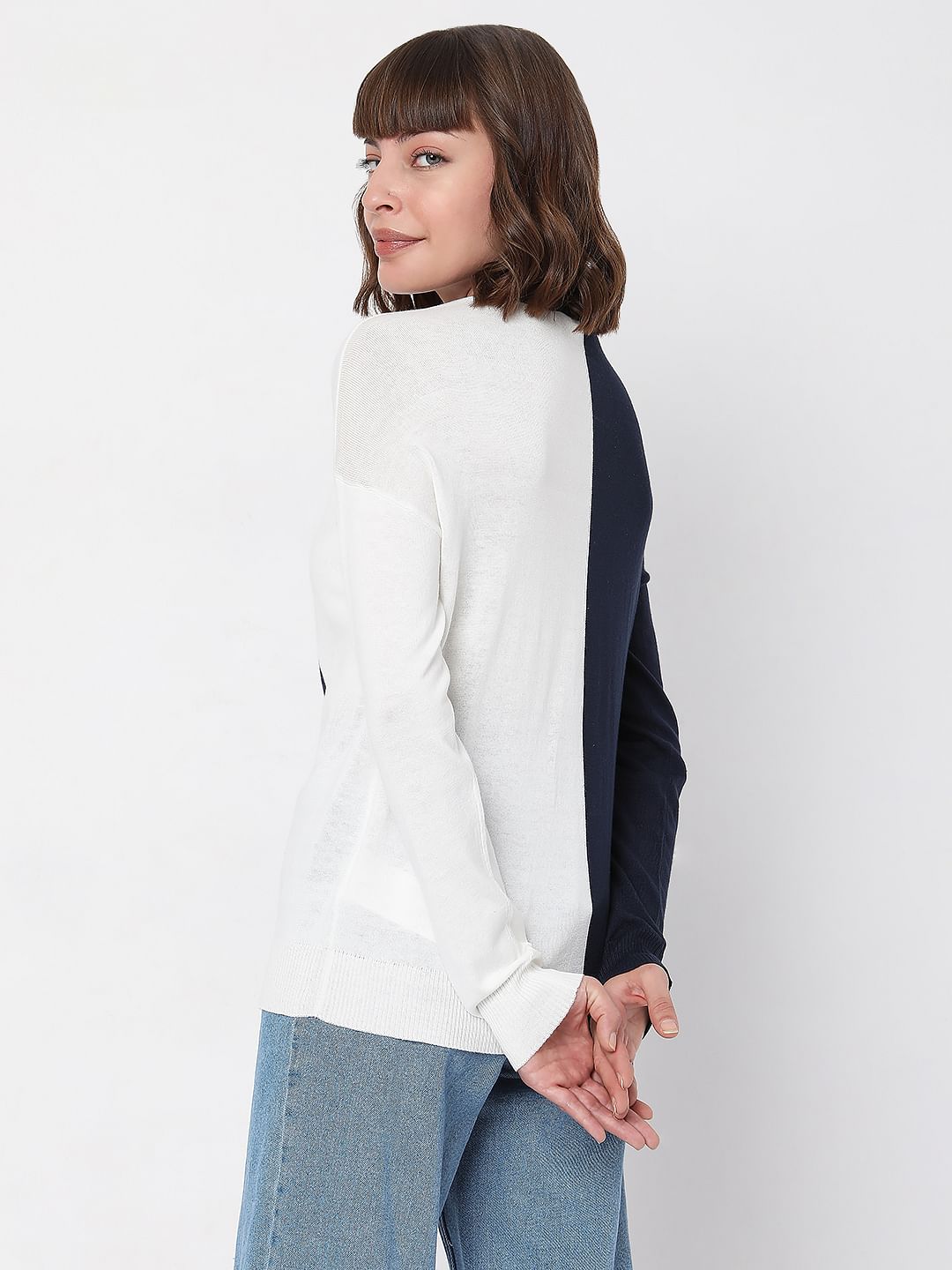White Colourblocked Sweater