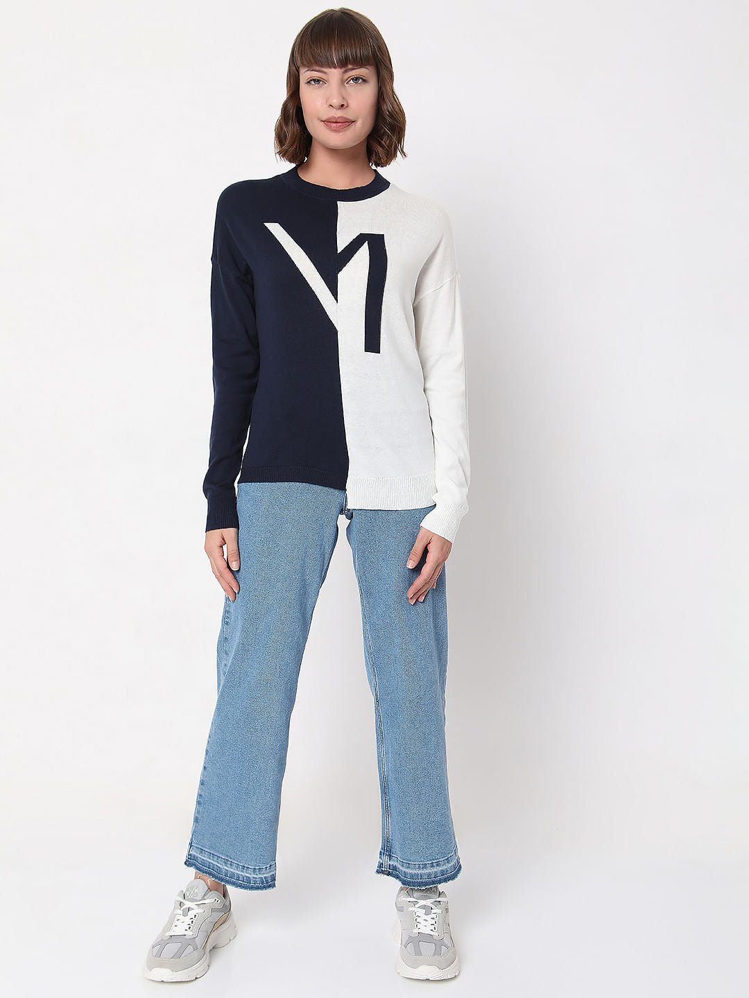 White Colourblocked Sweater