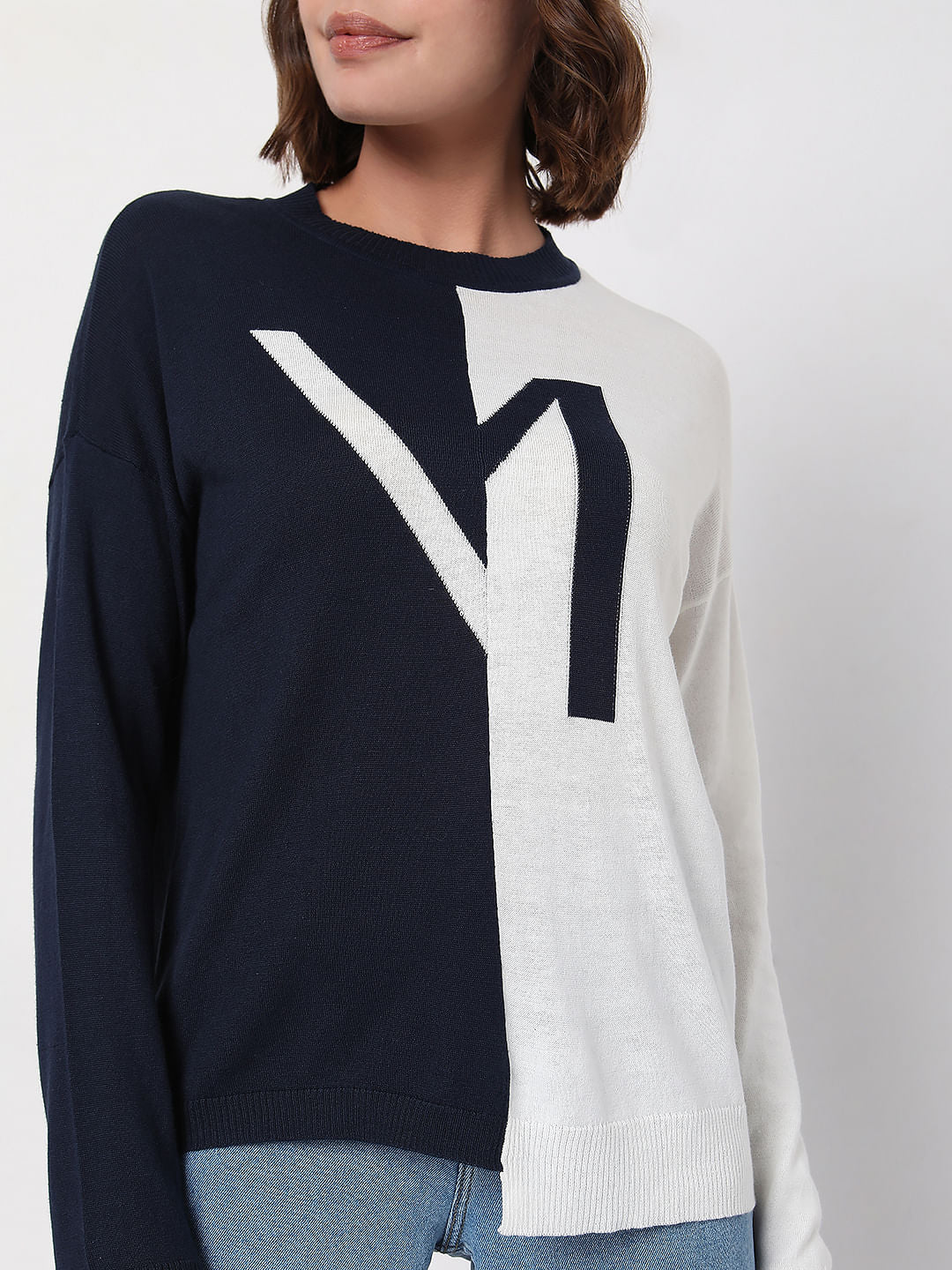 White Colourblocked Sweater